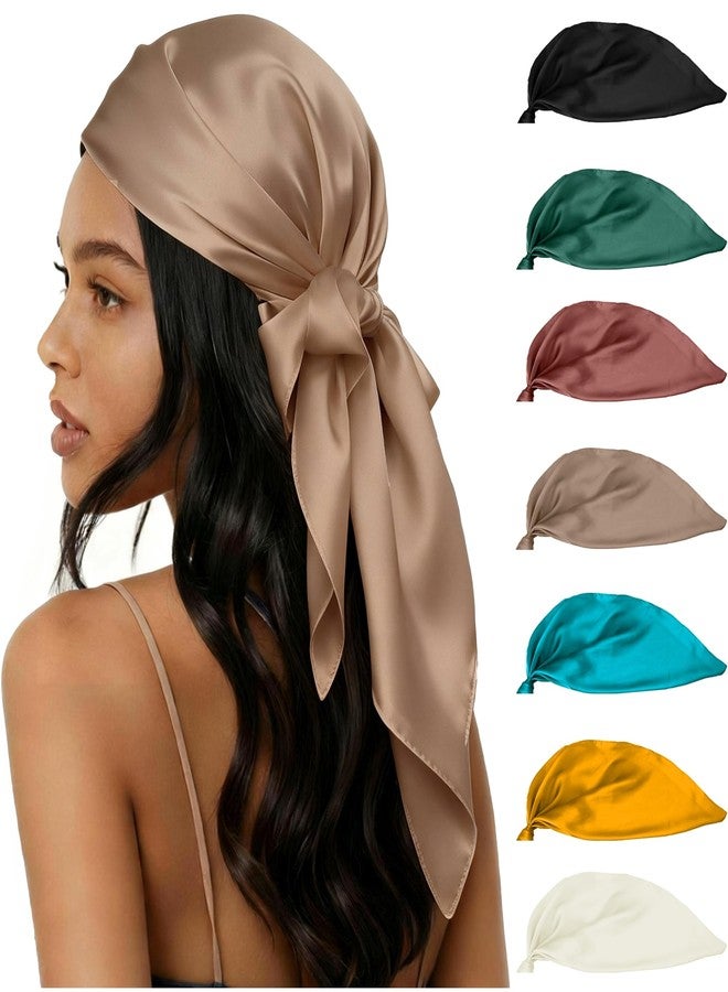 Dolcety Satin Scarf Silk Like Solid Color Head Scarf Square Satin Hair Scarf Bandanas for Wome 27.5"(Multi-color 7 Pack) - Image 1